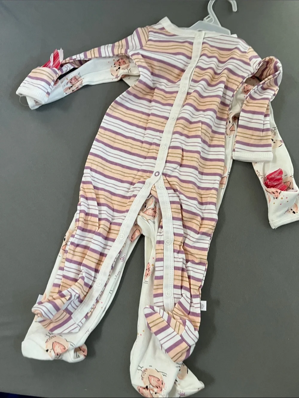 Striped Purple & Cream Baby One-Piece Footed Pajamas
